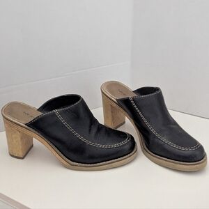 NINE WEST | leather chunky heel mules+rubber soles